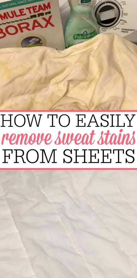 Tired of gross sweat stains on your sheets and blankets? See this amazing tip on how to easily remove sweat stains. My laundry looks brand new! Remove Sweat Stains, Homemade Toilet Cleaner, Clean Baking Pans, Cleaning Painted Walls, Glass Cooktop, Deep Cleaning Tips, Remove Stains, Sweat Stains, Clean Dishwasher