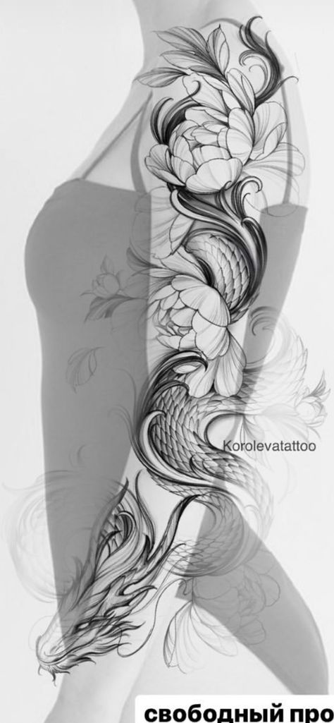 Japanese Style Sleeve Tattoo Women, Dragon Arm Sleeve Tattoo Women, Dragon Sleeve Tattoos For Women, Full Arm Tattoo Women, Woman Sleeve Tattoo Ideas Unique, Unique Arm Sleeve Tattoos For Women, Full Hand Tattoo Ideas, Women Full Sleeve Tattoo Ideas, Arm Sleeve Tattoo Stencil