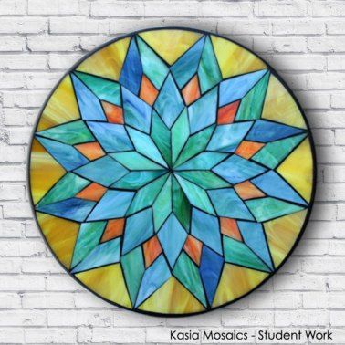 Kasia Mosaics Classes » Student Mandalas Created in a Studio Workshop Mosaic Mandalas, Mandala Workshop, Bottle Lables, Mosaic Mandala, Glass Art Installation, Flower Workshop, Workshop Sign, Mosaic Pots, Painted Glass Art