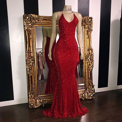 Red Maxi Dress With Sweep Train For Party, Elegant Backless Red Carpet Gown, Christmas Prom Gown Fitted, Red Sequin Gown For Red Carpet, Red Fitted Gown For Party Season, Glamorous Sweep Train Dress For Red Carpet, Red Backless Wedding Gown, Red Glitter Dress For Party Season, Red Evening Dress With Sweep Train For Red Carpet