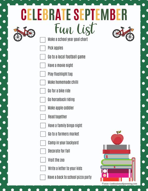 September Family Bucket List, September Family Activities, Things To Do In September Bucket Lists, Fun Things To Do In September, September Bucket List For Kids, Back To School Bucket List, September Bucket List Ideas, September To Do List, September Bucket List