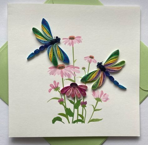 Quill Art, Quilled Cards, Quilled Jewellery, Dragon Fly, Quilling Cards, Paper Quilling, Paper Flowers, Craft Ideas, Flowers