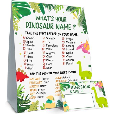 PRICES MAY VARY. Packing includes: 1pcs unframed dinosaur names sign and 30 cards, If you are looking for a fun and affordable party game and you simply can’t go wrong with this fun superhero name game Holiday Activity Centerpiece: Make holidays extra special with our Dino Discovery Kit. The included Dinosaur Birthday Party Sign is not just for birthdays – it's a versatile centerpiece for any holiday celebration. Perfect for themed gatherings, ensuring kids have a roaring good time all year roun Dinosaur Activity, Dinosaur Name, Dinosaur Birthday Party Decorations, Name Game, Dinosaur Themed Birthday Party, Dino Birthday Party, Dinosaur Activities, Dinosaur Theme Party, Birthday Activities