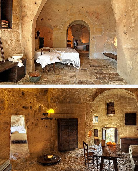 HOME & GARDEN: Un hôtel troglodyte en Italie Boulder House, Cave Hotel, Italy Hotels, Secret Escapes, Underground Homes, Cave House, Resort Design, Tower House, Hotel Interiors