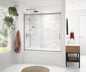 TSTEA Plus | Maax Bypass Sliding Shower Doors, Bypass Shower Door, Frameless Sliding Shower Doors, Bathroom Layouts, Sophisticated Bathroom, Bathtub Doors, Tub Doors, Roller Doors, Sliding Shower Door