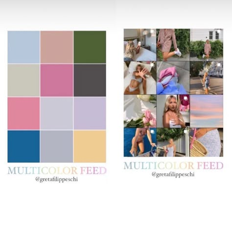 Color Theme Instagram Feed, Insta Posts For Business, Summer Instagram Feed Template, Insta Color Theme, Color Schemes Instagram Feed, Instagram Feed Color Palette Summer, Colorful Instagram Feed Design, Types Of Instagram Feeds, Pink And Green Instagram Feed