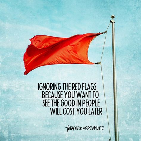 Ignoring the red flags because you want to see the good in people will cost you later. Red Flag Quotes, See The Good In People, Toby Mac Quotes, Flag Quotes, Reactive Attachment Disorder, Attachment Disorder, Toby Mac, See The Good, Speak Life