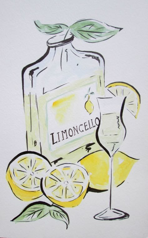 Italian Summer Drawing, Limoncello Art Print, Italy Sketches Easy, Italian Pictures Art, Italian Watercolor Painting, Italian Art Painting, Italian Sketches Drawings, Watercolor Italy Easy, Italian Paintings Easy