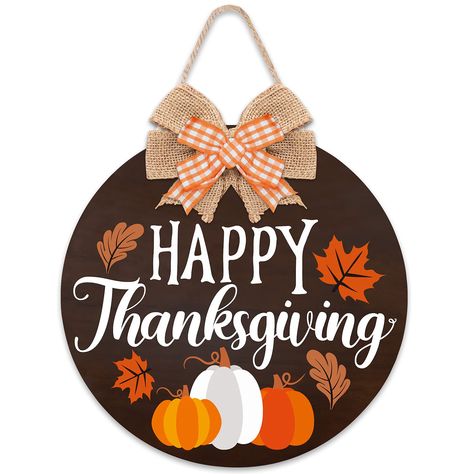 PRICES MAY VARY. Rustic Happy Thanksgiving Door Sign Decorations - The package includes 1 pcs round happy thanksgiving door sign with a rustic burlap & buffalo plaid bowknot (No DIY Required). You’ll be able to get an autumn vibe with this door hanger. Rustic Farmhouse Pumpkins & Maple Leaves Designs -Printed with orange pumpkins, maple leaves, and charming fonts. This farmhouse-style door hanger can be put with a wreath to greet your friends or guests from August to November. Made of Natural Wo Thanksgiving Round Wood Sign, Thanks Giving Door Hangers, Thanksgiving Door Hangers Diy, Thanksgiving Round Signs, Thanksgiving Door Hangers Wooden, Leaves Decoration Ideas, Thanksgiving Door Hangers, Thanksgiving Door Sign, Orange Buffalo Plaid