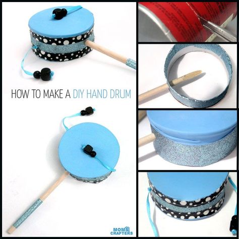 Make this fun diy musical instrument - a hand drum! Such a fun DIY toy for kids, and a craft that kids can help make, decorate, and play with afterward. Spin Drum Craft For Kids, Spin Drum, Instruments Diy, Drum Lessons For Kids, Music Instruments Kids, Drum Craft, Music Instruments Diy, Vbs Craft, Drums For Kids