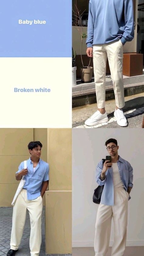 Colour Combinations Outfit Men, Good Outfit Color Combos, Blue And Beige Outfit Men, Combo Outfit Men, Men Color Combination Outfits, Color Combinations For Clothes For Men, Mens Formal Outfits Color Combos, Baby Blue And White Outfit, Colour Combination For Men