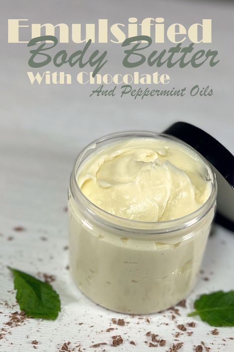 No Melt Body Butter Recipe, Emulsified Body Butter Recipe, Chocolate Body Butter, Body Butter Recipe Whipped, Emulsified Body Butter, Herbal Gifts, Bath Recipes Diy, Creamy Body Butter, Homemade Lotions