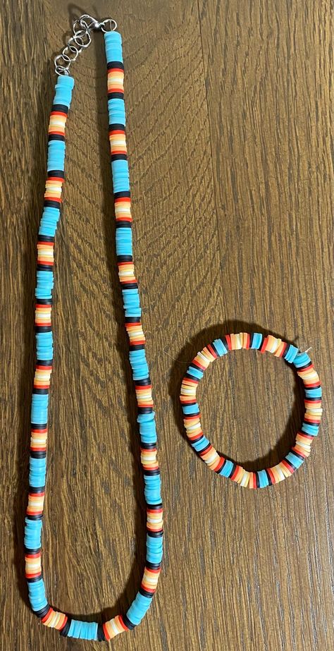 Bracelet and Necklace set Obx Inspired Jewellery, Clay Head Bracket Ideas, Western Bracelets Clay Beads, Western Bracelet Ideas, Western Clay Bead Bracelet Ideas, Western Clay Bead Bracelet, Clay Bead Jewelry Ideas, Words To Put On Bracelets, Country Bracelets