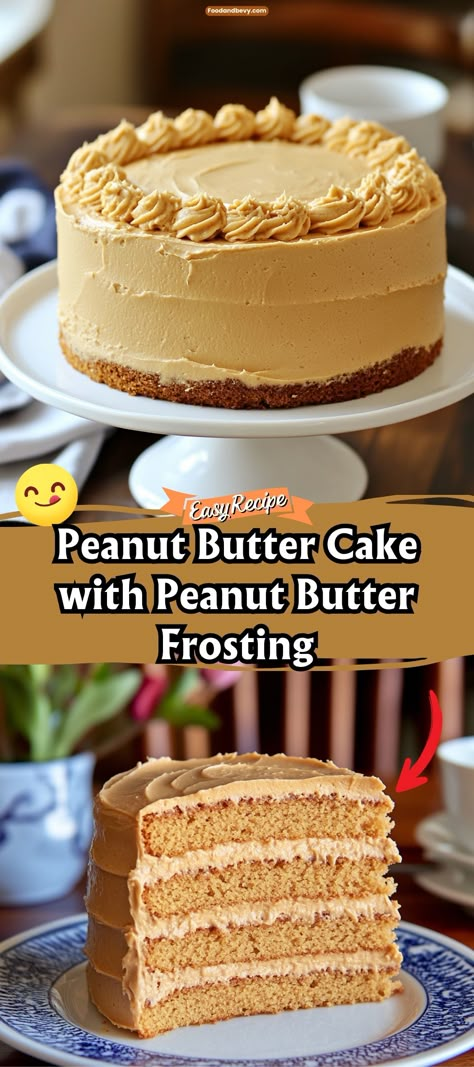 Celebrate the love of peanut butter with this Peanut Butter Cake with Peanut Butter Frosting. This cake is ultra-moist, loaded with peanut butter flavor, and topped with a creamy peanut butter frosting that melts in your mouth. It's the ultimate dessert for peanut butter aficionados. #PeanutButterCake #PeanutButterLovers #CakeGoals Peanut Butter Cake And Icing, Peanut Butter Cake And Frosting, Yellow Cake With Peanut Butter Frosting, Peanut Butter Cake With Peanut Frosting, Peanut Butter Cream Cake, Cake Mix Peanut Butter Cake, Moist Peanut Butter Cake, Reese's Peanut Butter Cake, Peanut Butter Coffee Cake