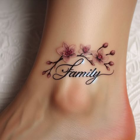 Low Shoulder Tattoo, Pretty Tattoos For Women Flowers, Family Ankle Tattoo, Italian Family Tattoo Ideas, Smaller Tattoo Ideas For Women, Family Tattoo Ideas For Women Unique, Top Shoulder Tattoos For Women, Tattoos For Ankle, Family Tattoo Ideas For Women