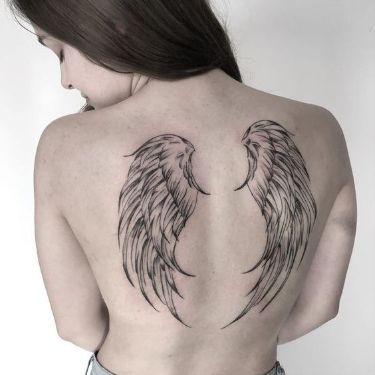 Wing Tattoo Back, Angel Wings Tattoo Shoulder, Polina Core, Wings Tattoo On Back, Wings Back Tattoo, Angel Wings Tattoo On Back, Hannah Core, Angel Wings On Back, Back Tattoo Women Spine