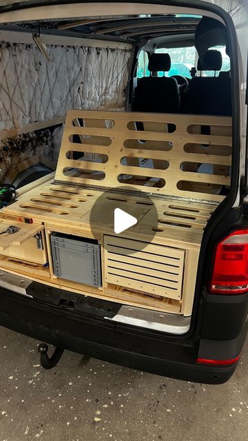 Severin Schuetz on Instagram: "A bed for the van

#van #project #vanbuild #camper #camperausbau #vw #vwt6 #vwbulli #bulli #holz #wood #woodwork #clever #idea #cleveridea #bed #bett #schlafen" Van Project, Vw T6, Vw Bus, Camper Van, Caravan, Bed Frame, Van Van, Instagram A, Toyota