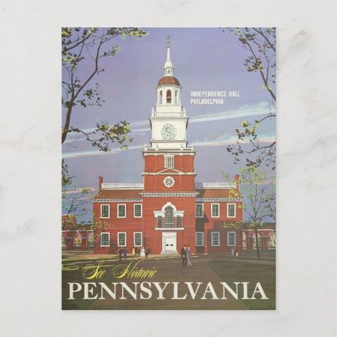 Vintage See Historic Pennsylvania USA Travel Poste Independence Cards - us travel poster, vintage travel ads, souvenir, historic, pennsylvania, usa, independence hall, philadelphia Independence Hall Philadelphia, Historic Philadelphia, Travel Printables, Vintage Postcards Travel, Pennsylvania Travel, Independence Hall, Tourism Poster, Travel Ads, Vintage Advertising Posters