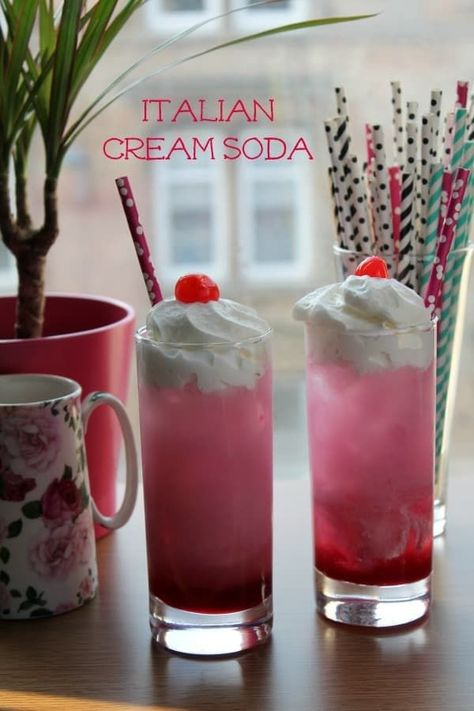 I loved Italian Cream Sodas as a teenager in the 90s, and guess what. They're still awesome. And easy to make at home. Not to mention much cheaper. Just a few simple ingredients and endless possibilities. #italiansoda #sodarecipe #drinkrecipe #nonalcoholicdrink Alcoholic Milkshake, Italian Cream Soda, Italian Cream, Italian Soda, Soda Recipe, Smoothie Drink Recipes, Coffee Syrup, Healthy Food Dishes, Sangria Recipes