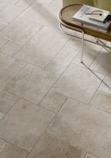 French Style Tile Floor, Large Format Limestone Flooring, Natural Stone Look Porcelain Tile, Large Scale Tile Floor, Light Tile Entryway, Natural Stone Look Bathroom, Tile For Mudroom Floor, Farmhouse Mudroom Tile Floor, Tile That Compliments Wood Floors