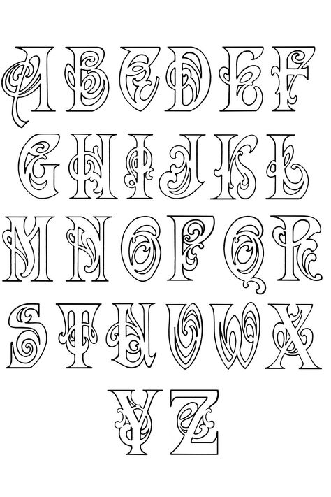 Karen's Whimsy ~ Fancy Alphabet Lettering Decorative Fonts Alphabet, Fancy Letter A Design, Cool Lettering Styles, Fantasy Fonts Alphabet, Alphabet Letters Design Beautiful, Fancy Letters Fonts, Creative Fonts Alphabet, Fonts Design Alphabet, Letter Drawings Fonts