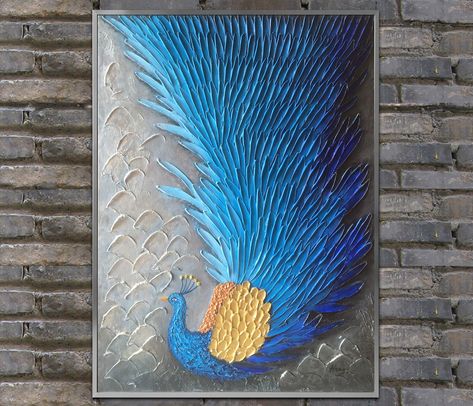 Painting,oil painting,Original painting,Peacock painting，palette knife painting,impasto,heavy texture,Framed painting by Prettyfineart on Etsy Peacock Texture Art, Painting Peacock, Shop Painting, Painting Palette, Abstract Painting Techniques, Texture Painting On Canvas, Peacock Painting, Star Painting, Board Art