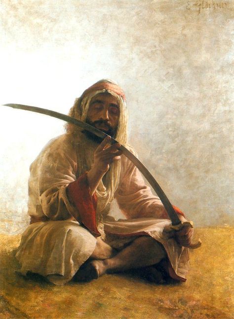 A Fine Blade - Emile Glockner, 1900 | Islamic paintings, Historical art, Arabian art Arabian Art, Art Islamic, Islamic Paintings, Historical Art, Swords, Paintings, Pins, Art