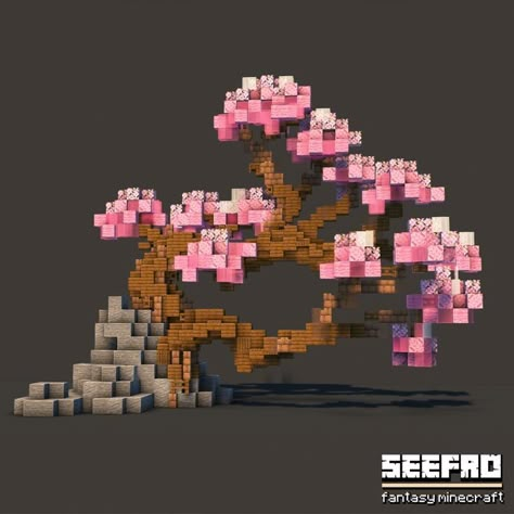 Pink Tree Minecraft, Cherry Tree Minecraft Ideas, Cherry Tree Builds Minecraft, Cherry Trees Minecraft, Minecraft Blossom Tree, Cherry Blossom Banner Minecraft, Minecraft Cherry Blossom Palette, Minecraft Custom Tree Design, Minecraft Building Ideas Cherry