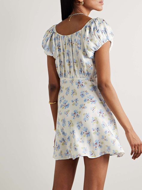 DÔEN Sera floral-print silk-blend mini dress | NET-A-PORTER Feminine Design, Puffed Sleeves, Skirt Top, Jeans Dress, Net A Porter, Silk Printing, Women Collection, Day Dresses, Denim Dress