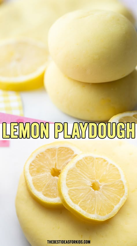 Lemonade Playdough, Lemon Scented Playdough, Lemon Preschool Craft, Fruit Playdough, Summer Playdough Ideas, Honey Playdough, Lemon Day Activity, Spring Playdough Ideas, Scented Playdough Recipe