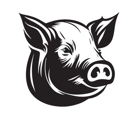 Pig Face Drawing, Pallet Heart, Face Black And White, Pig Silhouette, Pig Logo, White Pig, Pig Head, Black Pig, Pig Face