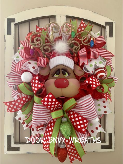 Whimsical Door, Reindeer Door, Reindeer Decor, Reindeer Wreath, Door Wreath Christmas, Wish You Merry Christmas, Whimsical Wreaths, Christmas Look, Reindeer Decorations