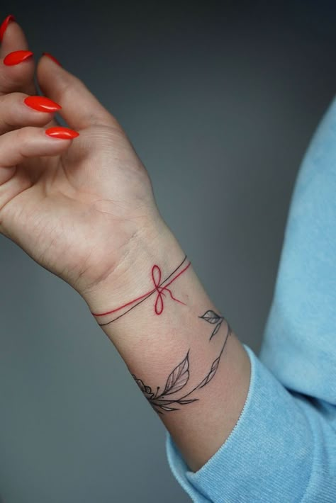 Red Bracelet Tattoo, Right Where You Left Me Tattoo, Red String Theory Tattoo, Red Band Tattoo, Red Thread Tattoo, String Of Fate Tattoo, Red String Of Fate Tattoo, Red Line Tattoo, Red String Tattoo