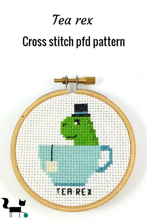 Easy Cross Stitch Patterns For Beginners, Cross Stiches Ideas Easy, Cross Stiching Ideas, Pineapple Cross Stitch, Cross Stitch Simple, Tea Puns, Geeky Cross Stitch, Tea Rex, Tiny Cross Stitch