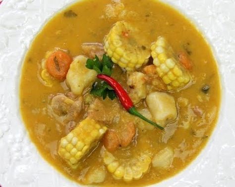 Jamaican Corn Soup, Trini Corn Soup Recipe, Trinidad Corn Soup Recipe, Caribbean Corn, Caribbean Soup, Conch Soup, Cassava Pone, Trinidad Food, Flour Dumplings