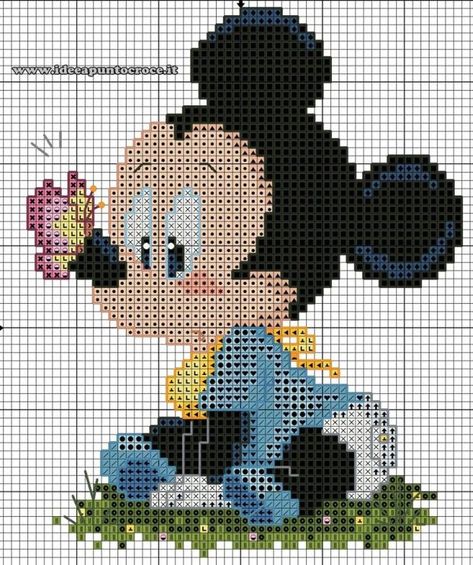 Pixel Crochet Blanket, Disney Cross Stitch Patterns, Baby Minnie, Pola Kristik, Disney Cross Stitch, Stitch Cartoon, Baby Mickey, Baby Cross, Cross Stitch Baby