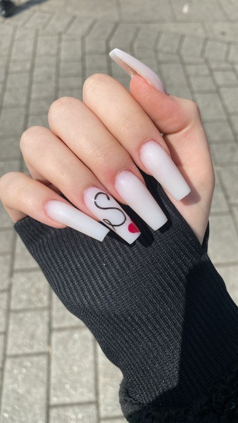 Acrylic Nails With An S Initial, Letter S On Nails, Nails With S Initial, S Initial On Nails, D Initial On Nails, Letter Nails, Dance Nails, Blue Stiletto Nails, S Letter