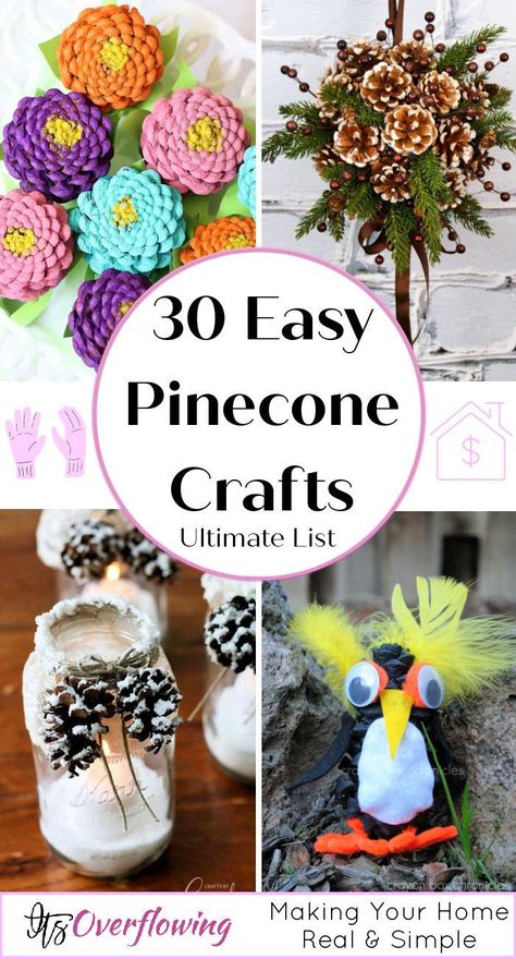 Pinecone Gnomes Snowy Owl Pinecone Craft, Pinecone People Craft, Pinecone Gnomes Diy How To Make, Pinecone Windchimes, Pinecone Gnomes Diy, Pinecone Succulents, Pinecone Zinnias, Easy Pine Cone Crafts, Owl Crafts Diy