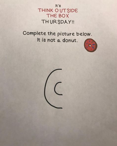 SELebrate YOU on Instagram: “Last week’s Think Outside the Box Thursday. It’s not a donut 🍩 is available as a digital resource and you can download it for free.😊 Just…” Thinking Thursday Activities For Kids, Think Out Of The Box Thursday, Think Out Of The Box Design, Psychomotor Activities, Think Outside The Box Art, Think Outside The Box Thursday, Advisory Activities, Regulation Activities, Art Games For Kids