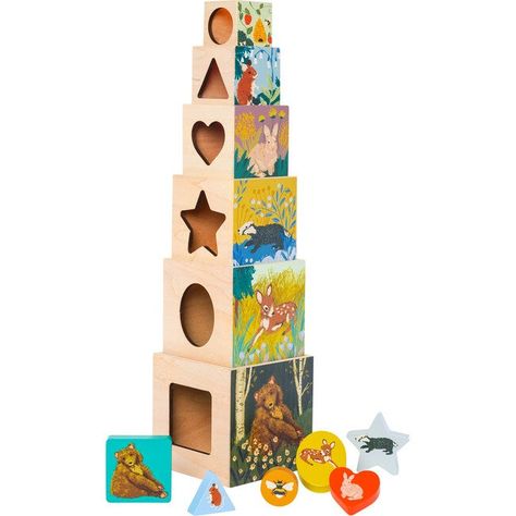 Enchanted Forest Stacking Blocks - Manhattan Toy Blocks, Sorters & Stackers | Maisonette Star Circle, Fine Motor Skills Development, Stacking Blocks, Wood Shapes, Colored Acrylic, Woodland Scene, Indoor Fun, Stacking Toys, Manhattan Toy