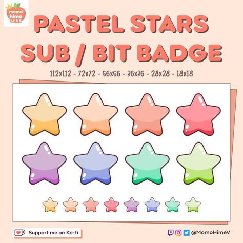 Twitch Badges Free, Kawaii Stars, Youtube Subscriber, Free Assets, Twitch Bits, Twitch Badges, Twitch Sub Badges, Star Badge, Twitch Channel