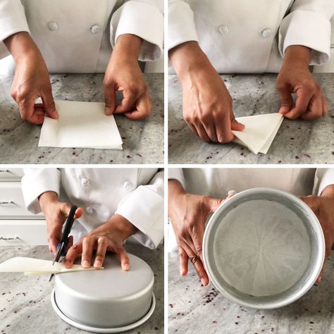 How To Perfectly Bake A Cake, How To Fold Parchment Paper For Cake Pan, Baking Guide, Baking Hacks, Baking Packaging, Parchment Paper Baking, Baking Basics, Pan Bread, Paper Cake