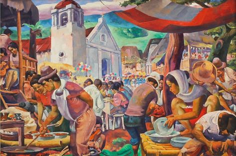 Carlos V.Francisco | Untitled, (Pista ng Angono, The Fiesta of Angono) (1960) | MutualArt Filipino Character, Ancient Philippines, Angono Rizal, Bamboo Arch, Agriculture Pictures, Philippine Culture, Model Minority, Master Artists, Filipino Art