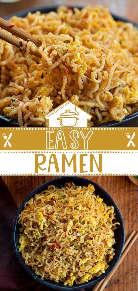 Easy Ramen Recipe is a flavorful side dish made with cooked Ramen noodles that are blended with a garlicky, seasoned sauce with a kick from red pepper flakes! This Asian-inspired recipe is perfect to make for dinner tonight! Save this pin! Easy Meals With Ramen Noodles, Ramen Noodle Egg Recipes, What To Do With Ramen Noodles, Ramiken Recipes Dinners, Ramen Noodle Add Ins, Top Ramen Recipes Chicken, Saucy Ramen Noodle Recipes, Ramen Packet Recipes, Ramen Noodle Sauce