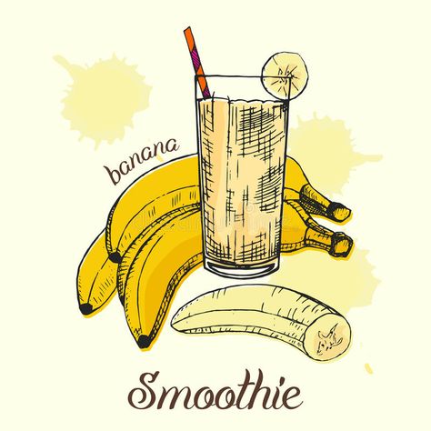 Sketch of banana smoothie in glass. Graphic design. Vector illustration. royalty free illustration Smoothie Drawing, Smoothie Illustration, Glass Graphic Design, Cute Food Quotes, Bottle Design Water, Smoothie Glass, Colorful Graphic Design, Menu Illustration, Graphic Design Vector