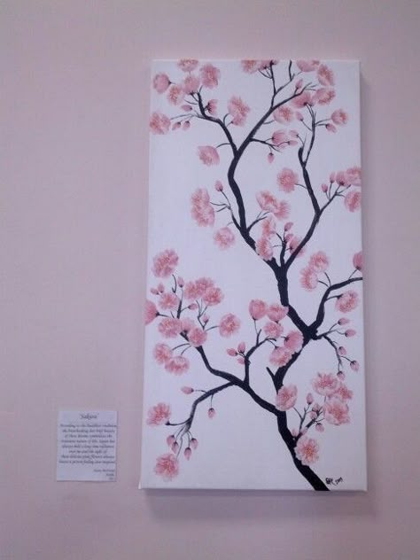 Easy Paintings Cherry Blossoms, Sakura Flower Acrylic Painting, Cherry Tree Painting Easy, Easy Sakura Painting, Cherry Bloosm Painting, Japanese Cherry Blossom Painting Acrylic, Sakura Painting Acrylic, Sakura Flower Painting, Sakura Tree Drawing