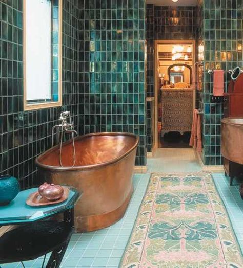 33 Modern Interior Design and Decorating Ideas Bringing Soft Glow of Copper Accents into Homes Turquoise Tile, Interior Design Minimalist, Copper Tub, Copper Bathtubs, Real Estat, Bohol, Interior Modern, Bath Room, Cool Ideas