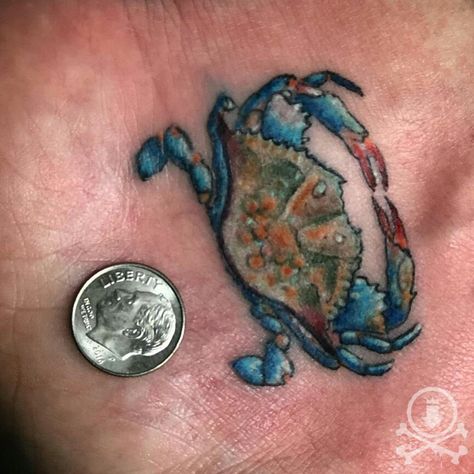 Small Crab Tattoo Design, Micro Crab Tattoo, Cajun Tattoo, Sand Crab Tattoo, Small Crab Tattoo, Blue Crab Tattoo For Women, Small Blue Crab Tattoo, Crab Neck Tattoo, Cute Crab Tattoo