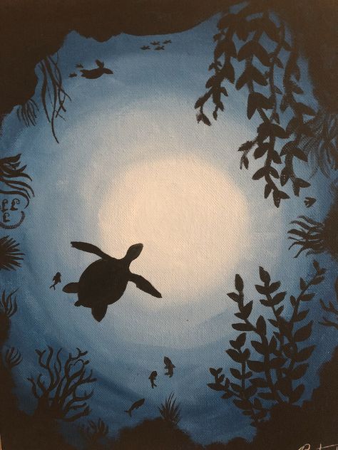 Painting Sea Turtles, Turtle Paintings Easy, Sea Turtles Painting, Painting Ideas Turtle, Sea Turtle Drawing Easy, Monochromatic Acrylic Painting, Turtle Painting Ideas, Easy Turtle Painting, Sea Turtle Art Painting