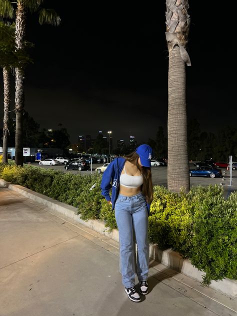 Outfit inspo for a baseball game Dodger Outfit, Baseball Style Outfits, Baseball Jersey Outfit Women, Dodgers Outfit, Hot Day Outfit, Baseball Jersey Outfit, Basketball Game Outfit, Chicago Outfit, Baseball Outfit